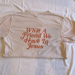 Tan “what a friend we have in Jesus” tee